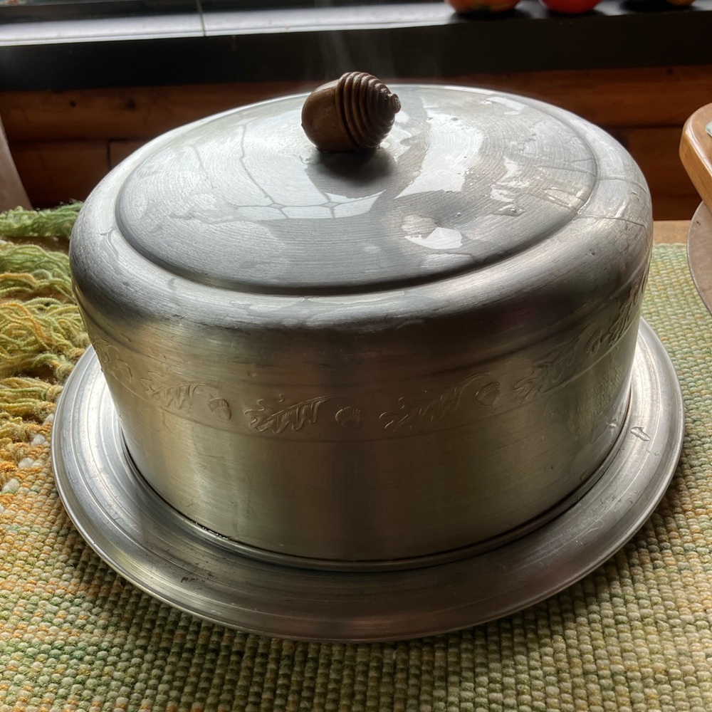 1950’s cake safe with wood acorn handle aluminum